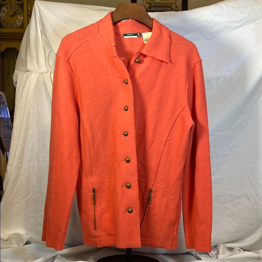 Orange Blazer with Structured Collar and Long Sleeves